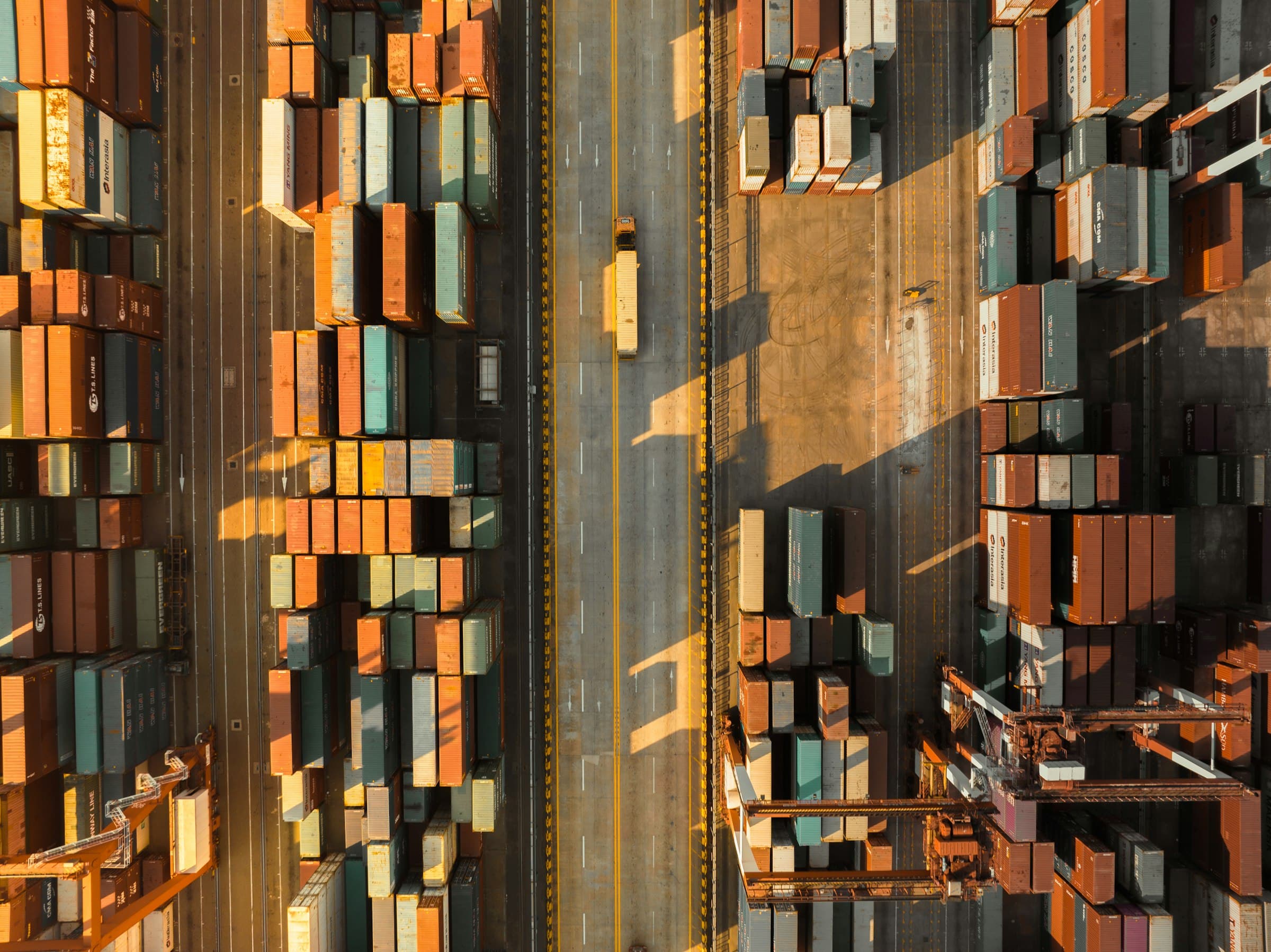 Shipping containers stacked at port